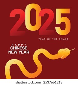 Chinese New Year, 2025 Year of Snake celebration banner, post. Chinese new year celebration banner in dark red background with golden snake. China's festival celebration cards, invitations.