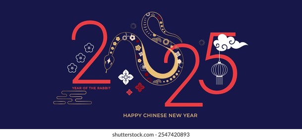 Chinese new year 2025 year of the Snake. Red Snake illustration and design. Red traditional Chinese vector designs with snakes. Lunar new year concept, geometric modern vector design