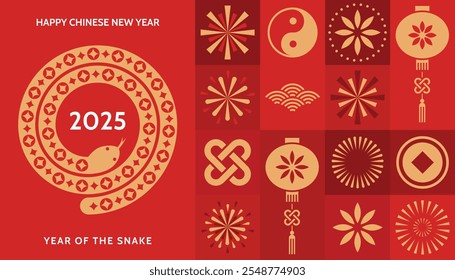 Ano Novo Chinês 2025, Ano da Cobra. Plano de fundo do Ano Novo Lunar, faixa, cartaz, cartão. 