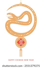 Chinese New Year 2025, Year of the Snake. Lunar New Year greeting card. 