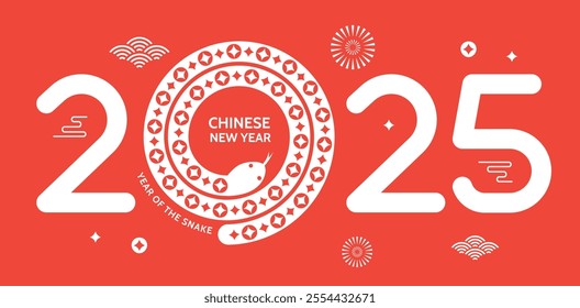 Chinese New Year 2025, Year of the Snake. Chinese zodiac Snake symbol. Lunar New Year background, banner, poster, greeting card.