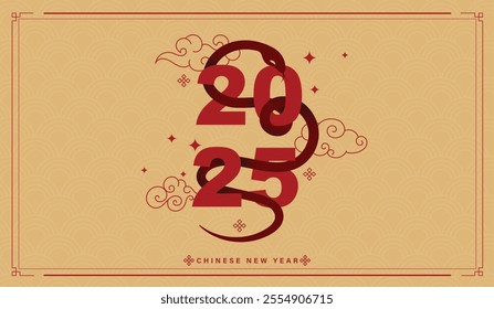 Chinese new year 2025 of the snake banner template design with snake, chinese lantern and chinese  fan red background. red traditional chinese vector design with snake.