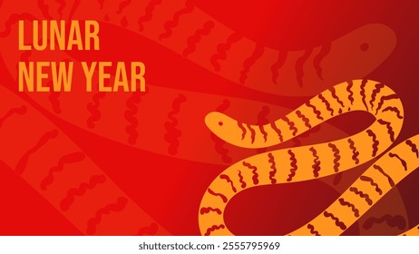 Chinese new year 2025 year of the snake. Red minimalist background of yellow hand drawn snake illustration. Chinese vector design. Lunar new year concept. Suitable for background, invitation card, web