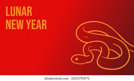 Chinese new year 2025 year of the snake. Red minimalist background of yellow hand drawn snake illustration. Chinese vector design. Lunar new year concept. Suitable for background, invitation card, web