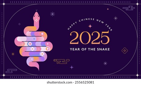 Chinese new year 2025 year of the Snake. Red Snake illustrations, wallpaper design, cards, banners. Traditional Chinese vector designs with snakes. Lunar new year concept, geometric modern vector