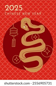 Chinese new year 2025 year of the Snake. Red traditional Chinese vector designs with snakes. in red, gold and white colors for cover, card, poster, banner.