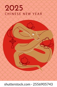 Chinese new year 2025 year of the Snake. Red traditional Chinese vector designs with snakes. in red, gold and white colors for cover, card, poster, banner.