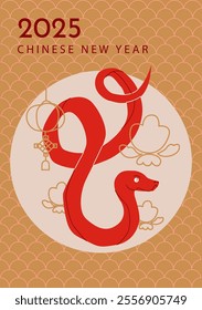 Chinese new year 2025 year of the Snake. Red traditional Chinese vector designs with snakes. in red, gold and white colors for cover, card, poster, banner.