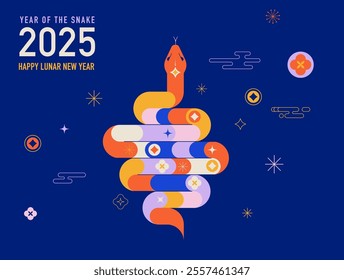 Chinese new year 2025 year of the Snake. Red Snake illustrations, wallpaper design, cards, banners. Traditional Chinese vector designs with snakes. Lunar new year concept, geometric modern vector