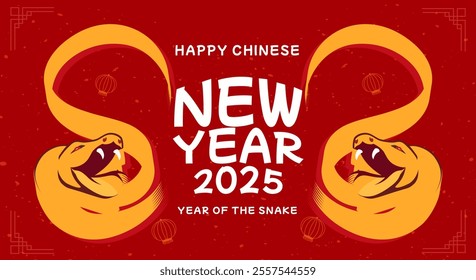 Chinese New Year 2025 the year of the snake. red and gold line art characters