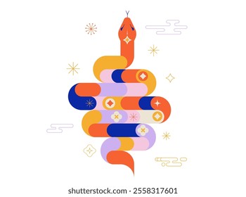 Chinese new year 2025 year of the Snake. Red Snake illustrations, wallpaper design, cards, banners. Traditional Chinese vector designs with snakes. Lunar new year concept, geometric modern vector