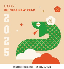 Chinese new year 2025 year of the Snake. Red Snake illustrations, wallpaper design, cards, banners. Traditional Chinese vector designs with snakes. Lunar new year concept, geometric modern vector