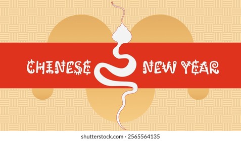 Chinese New Year 2025 Year of the Snake. Traditional Chinese vector graphics with red background and snakes. Lunar New Year design