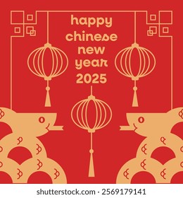 Chinese new year 2025 of the snake greeting card. Lunar new year background illustration.