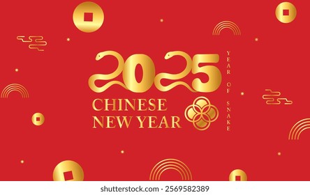 Chinese New Year 2025 with Snake zodiac sign, Year of the Snake, Vector illustration, Abstract background, Red Chinese lunar concept calendar animal symbols astrology, Chinese banner,  card