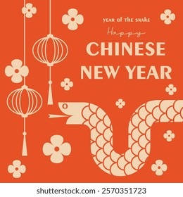 Chinese new year 2025 of the snake greeting card. Lunar new year background illustration.