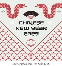 Chinese new year 2025 of the snake greeting card. Lunar new year background illustration.