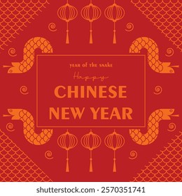 Chinese new year 2025 of the snake greeting card. Lunar new year background illustration.