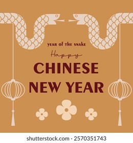 Chinese new year 2025 of the snake greeting card. Lunar new year background illustration.