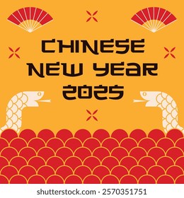 Chinese new year 2025 of the snake greeting card. Lunar new year background illustration.