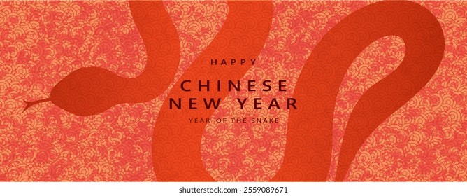 Chinese New Year 2025 vector illustration of Year of Snake cover, poster and sale banner. Chinese zodiac Snake symbol.