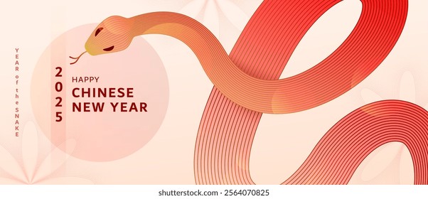 Chinese New Year 2025 vector background. Asian new year of the snake celebration banner in red, gold color, line gradient elements. Creative lunar snake celebration template.