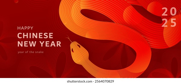 Chinese New Year 2025 vector background. Asian new year of the snake celebration banner in red, gold color, line gradient elements. Creative lunar snake celebration template.