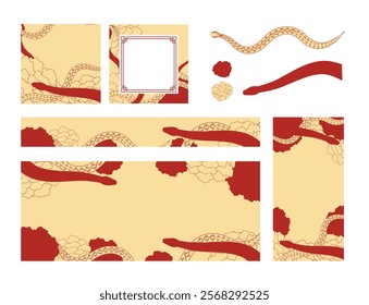 Chinese New Year 2025 web social media templates snake elements various sizes 2 yellow