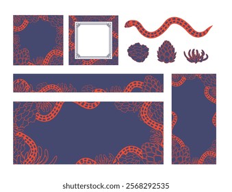 Chinese New Year 2025 web social media templates snake elements various sizes 1 - cherry tomato skipper blue color