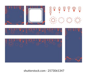 Chinese New Year 2025 web social media templates snake elements fireworks various sizes 11 blue