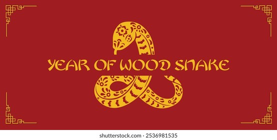 Chinese new year 2025 year of the wood snake with asian elements red and gold traditional simple style vector background