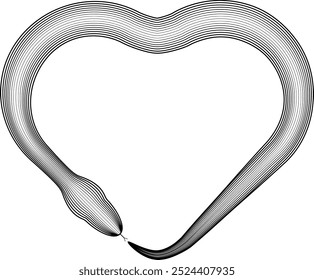 Chinese new year 2025 zodiac snake symbol . Heart design elements . Year of the snake .World snake day logo. Line art . Heart logo .vector illustration