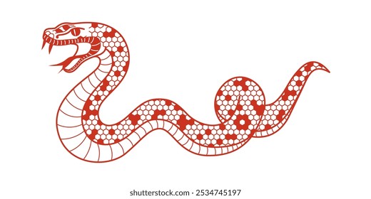 Chinese New Year 2025 zodiac snake sign. Geometric editable stroke element. Vector design for festive Lunar New Year design