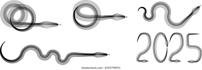 Chinese new year 2025 zodiac snake symbol collection .design elements . Year of the snake .World snake day logo set. Line art . Vector illustration