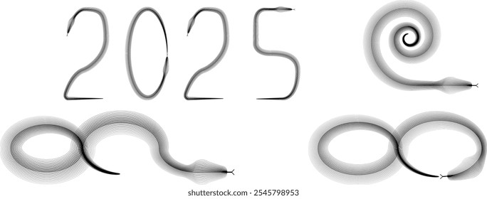 Chinese new year 2025 zodiac snake symbol collection .design elements . Year of the snake .World snake day logo set. Line art . Vector illustration