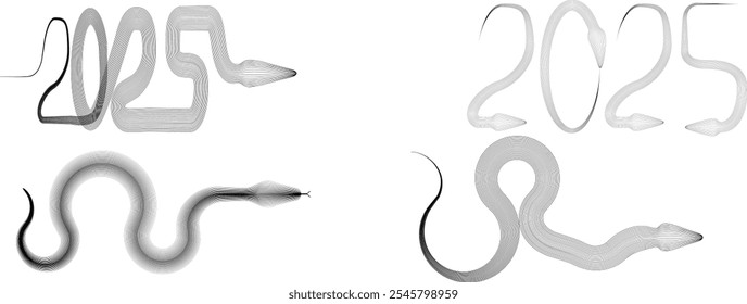 Chinese new year 2025 zodiac snake symbol collection .design elements . Year of the snake .World snake day logo set. Line art . Vector illustration