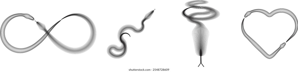 Chinese new year 2025 zodiac snake symbol collection .design elements . Year of the snake .World snake day logo set. Line art . Vector illustration