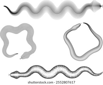 Chinese new year 2025 zodiac snake symbol collection .design elements . Year of the snake .World snake day logo set. Line art . Vector illustration