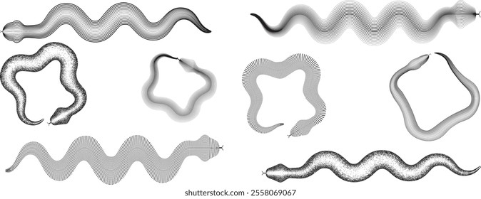 Chinese new year 2025 zodiac snake symbol collection .design elements . Year of the snake .World snake day logo set. Line art . Vector illustration