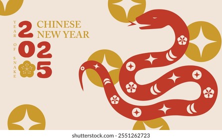 Chinese New Year 2025,Year of the Snake. vector illustration,Abstract background,Chinese new year concept.Chinese banner, Happy New Year 2025 poster,Astrology Chinese lunar calendar animal symbols