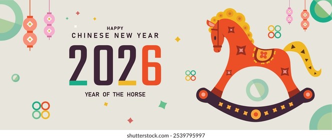 Chinese new Year 2026 year of the Horse 2026, New Year background 2026, Chinese vector designs with horse . Lunar new year concept, geometric modern vector design