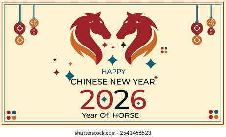 Chinese new Year 2026 year of the Horse 2026, New Year background 2026Chinese vector designs with horse.