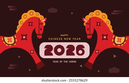 Chinese New Year 2026, Year of Horse 2026,2026 New Year Design - Chinese zodiac symbol, 2026 Lunar New Year greeting cards template. Traditional colorful banner, cover, backdrop.