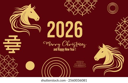 Chinese New Year. 2026, the year of the horse. Vector