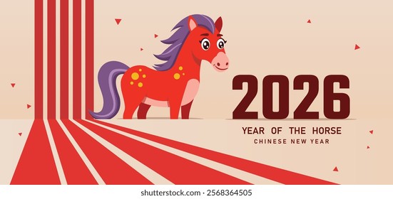 Chinese New Year 2026 , Year of the horse. Lunar new year vertical background, banner, social media story template. Geometric modern vector style