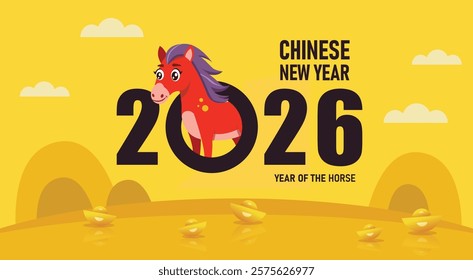 Chinese New Year 2026 Year of the horse. Chinese Zodiac Template, Poster Banner Flyer for Chinese New Year Vector Illustration, Modern minimalist design, cover, card, poster, banner