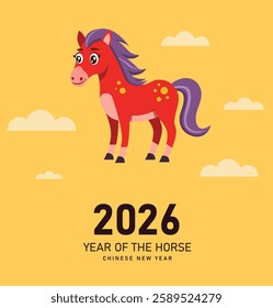 Chinese new year 2026 year of the Horse. Red Horse illustration and design. Red traditional Chinese vector designs with Horse. Lunar new year concept, geometric modern vector design, card, poster