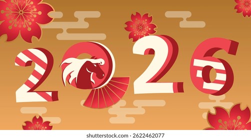 Chinese New Year 2026. Year of the Horse. Vector illustration, poster, postcard and banner. Illustration with numbers and symbol of the new year. Chinese calendar.EPS10