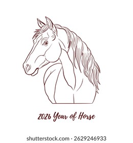 Chinese new year 2026 of Horse. Vector line art horse for any designs, invitation, for lunar chinese new year celebration. Great for any designs, textile, art, walls, package