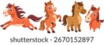 Chinese New year 2026. Set of cute cartoon horses in different poses illustration